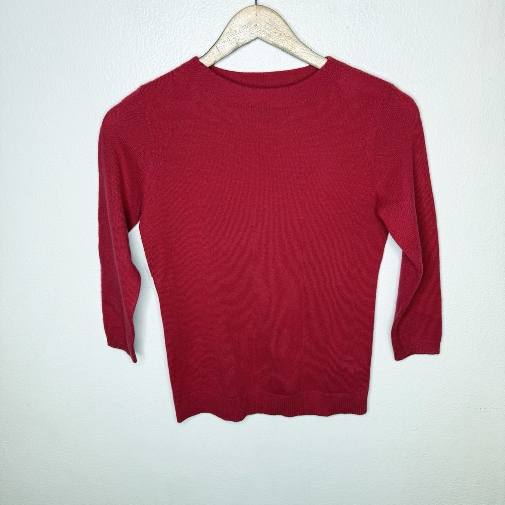 Talbots 100% Cashmere Red 3/4 Sleeve Sweater Womens Size P Luxury Preppy Classic